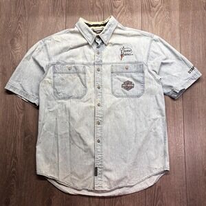 Vintage Harley Davidson Embroidered Denim Button Shirt XL Biker Baggy Y2k